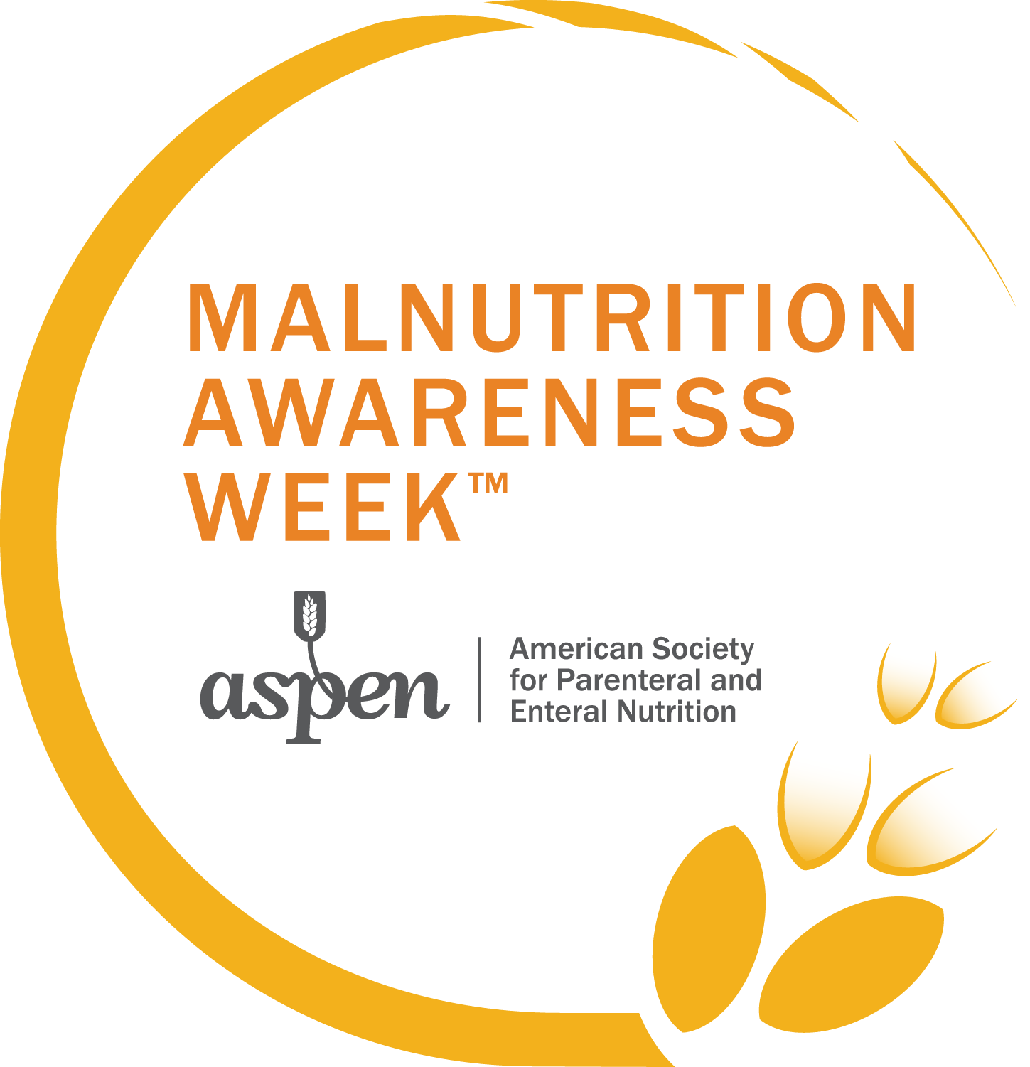 ASPEN Malnutrition Awareness Week™ logo, gold circular wheat design with orange text